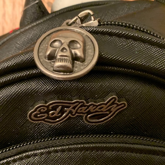 Ed Hardy Black Backpack with Bold Patches Fully adjustable Straps Vegan - Picture 4 of 7